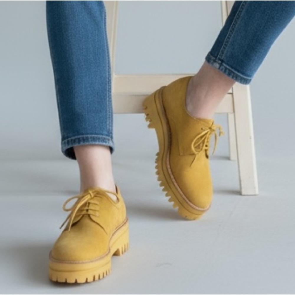 Paloma Barcelo Ama Suede Yellow Lug Sole Oxford Shoes NWT
